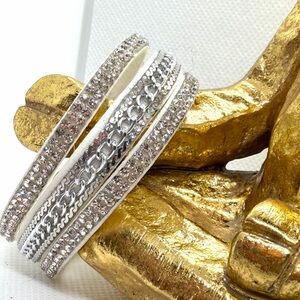 Tri-Row Silver and Crystal Wrap Bracelet